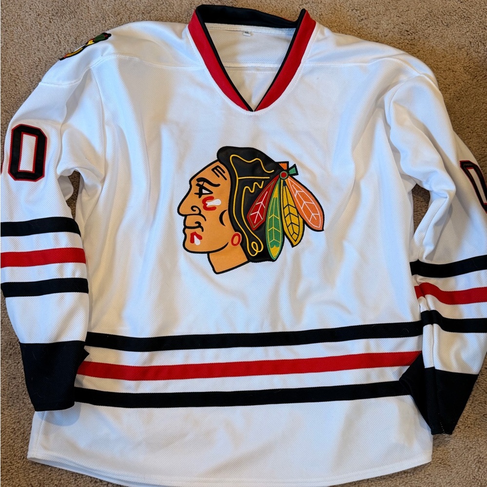 Griswold White Hockey Jersey with Bold Center Crest and Red/Black Accents